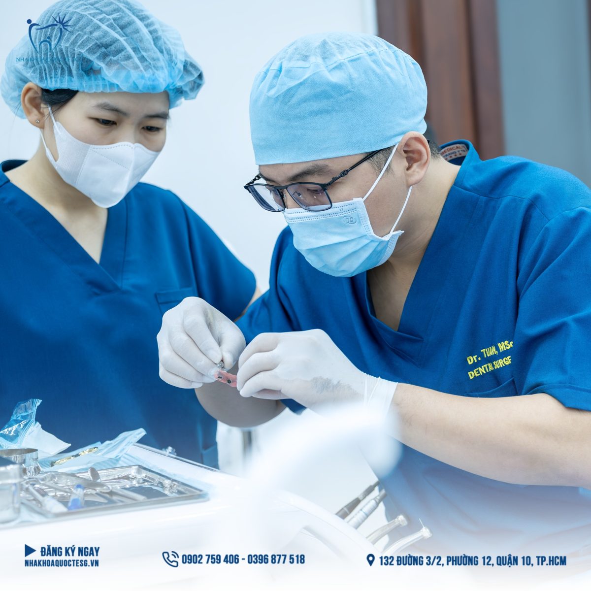 Nha Khoa Quốc Tế Sài Gòn ThS.BS Lê Quang Tuấn tiến hành cấy ghép Implant cho bệnh nhân