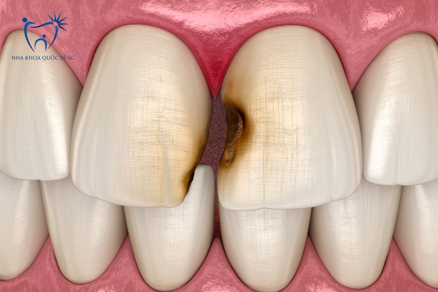 Nha Khoa Quốc Tế Sài Gòn Hình ảnh mô phỏng răng cửa bị sâu nhẹ