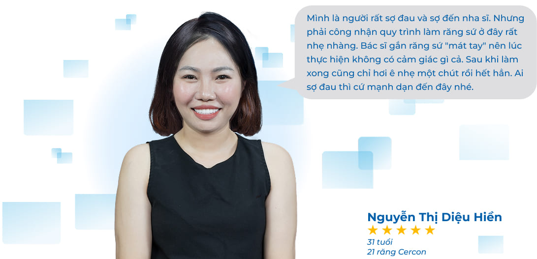 chị diệu làm 21 răng sứ cercon