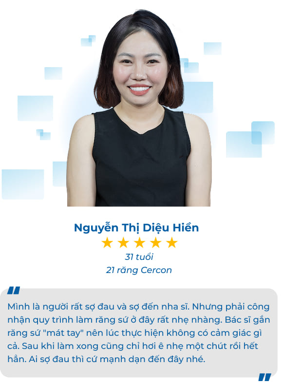 chị diệu làm 21 răng sứ cercon