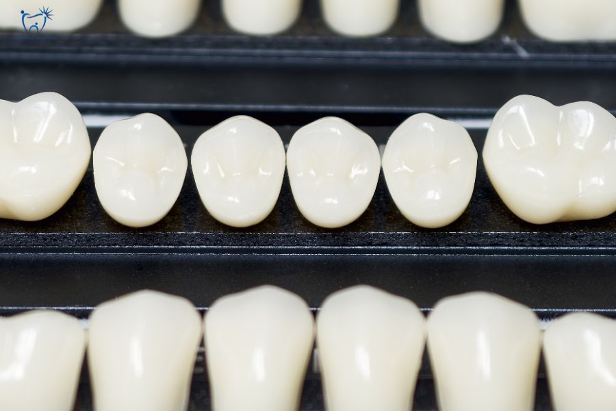 Răng sứ Zirconia được sắp xếp trên khay mẫu