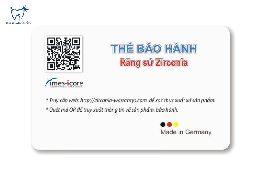 Nha Khoa Quốc Tế Sài Gòn Mặt sau của thẻ bảo hành Zirconia