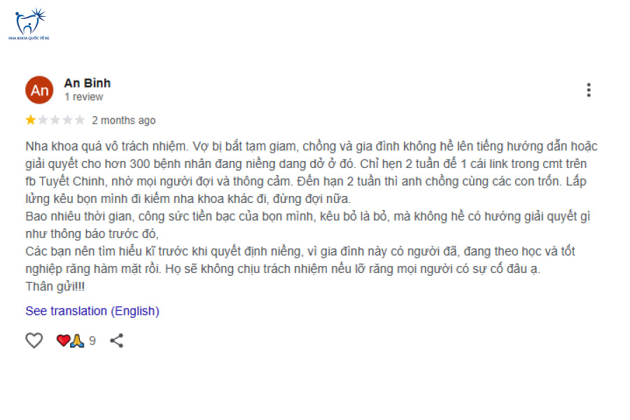 Nha Khoa Quốc Tế Sài Gòn Hình ảnh các đánh giá 1 sao trên Google Maps