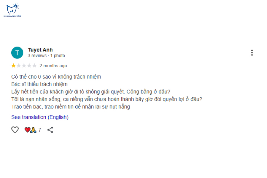 Nha Khoa Quốc Tế Sài Gòn Hình ảnh các đánh giá 1 sao trên Google Maps
