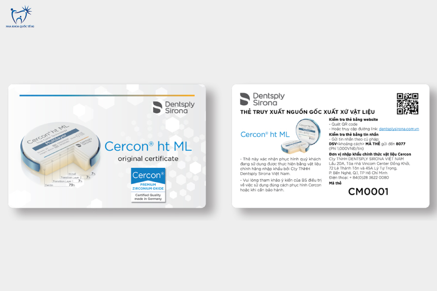 Thẻ bảo hành chính hãng răng sứ Cercon HT ML