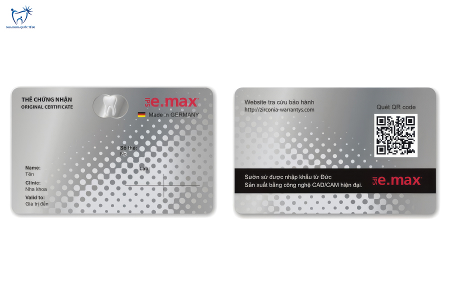 Thẻ bảo hành chính hãng răng sứ E-max
